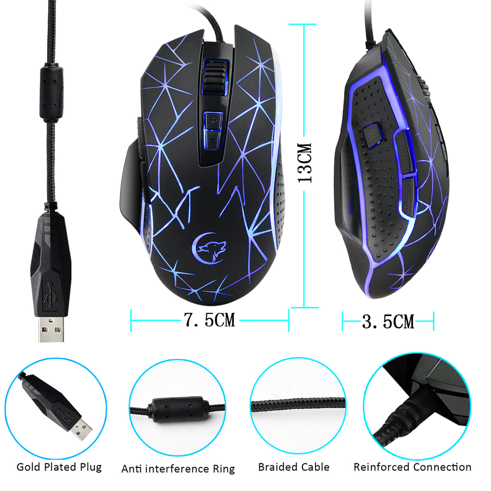 YWYT G816 Cable game mouse 8 button game mouse USB game photoelectric mouse colo- Black USB Port