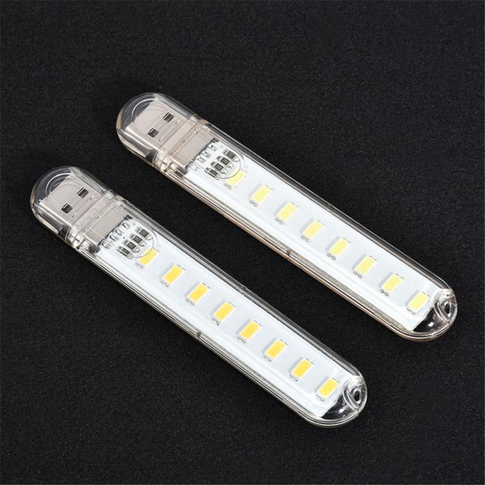 8 LED Mini Portable USB LED Night Light Powered Camping Lamp - Warm White