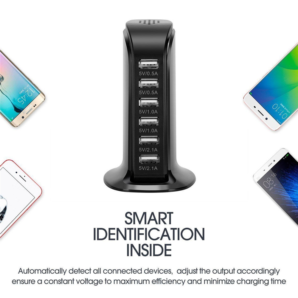 6 Port 30W Charging Station Support USB Charger Power Adapter