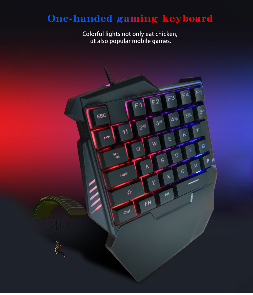 G7 One Handed Gaming Keyboard Mobile Game Color Backlit Player Mechanical Sensation Keypad - Black