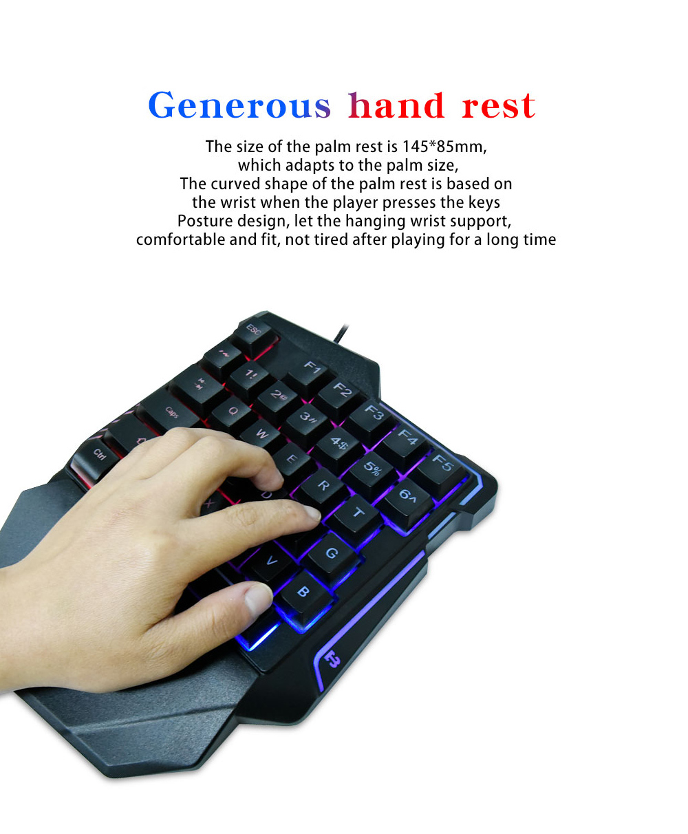 G7 One Handed Gaming Keyboard Mobile Game Color Backlit Player Mechanical Sensation Keypad - Black