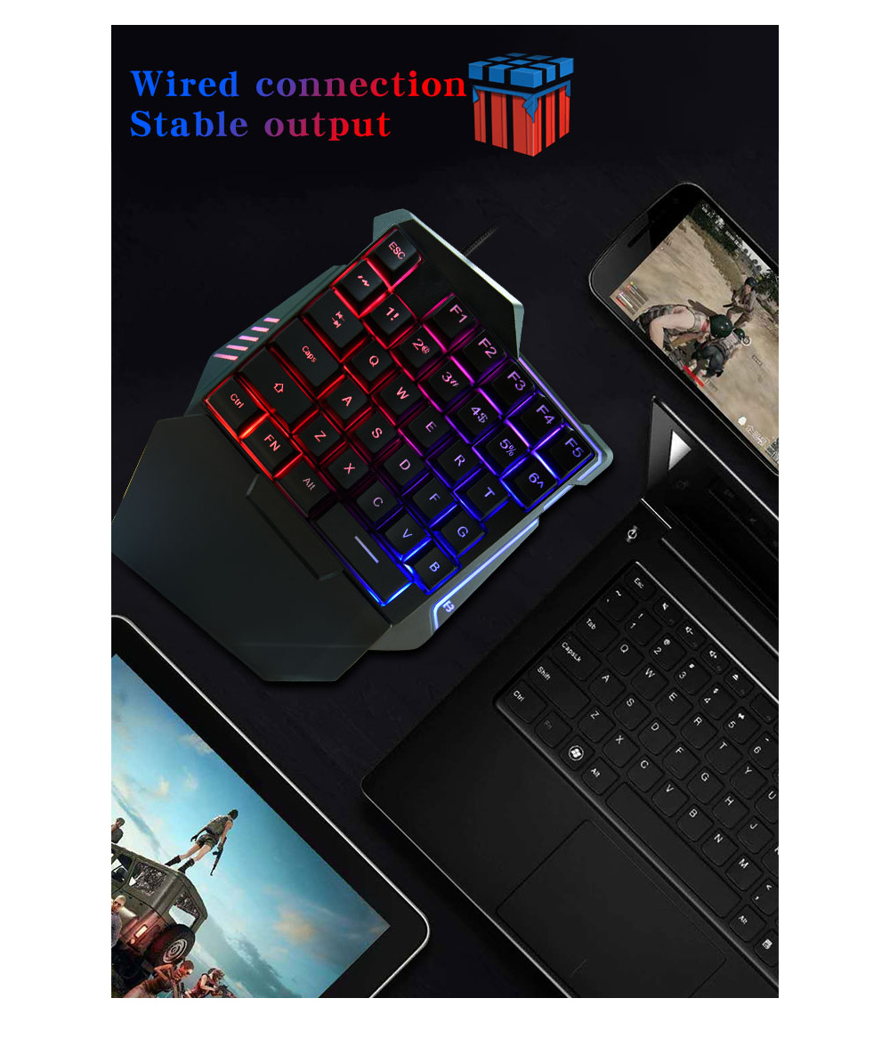 G7 One Handed Gaming Keyboard Mobile Game Color Backlit Player Mechanical Sensation Keypad - Black