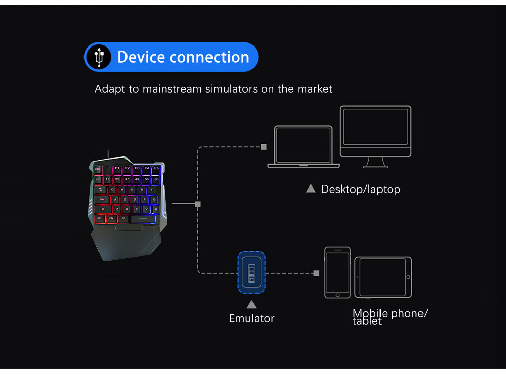 G7 One Handed Gaming Keyboard Mobile Game Color Backlit Player Mechanical Sensation Keypad - Black