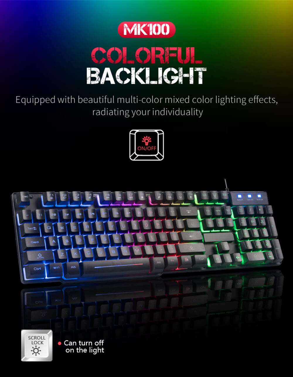 MK100 Keyboard Wired USB Waterproof Backlight Keyboard Game Office Mechanical Keyboard Mouse Set - Black