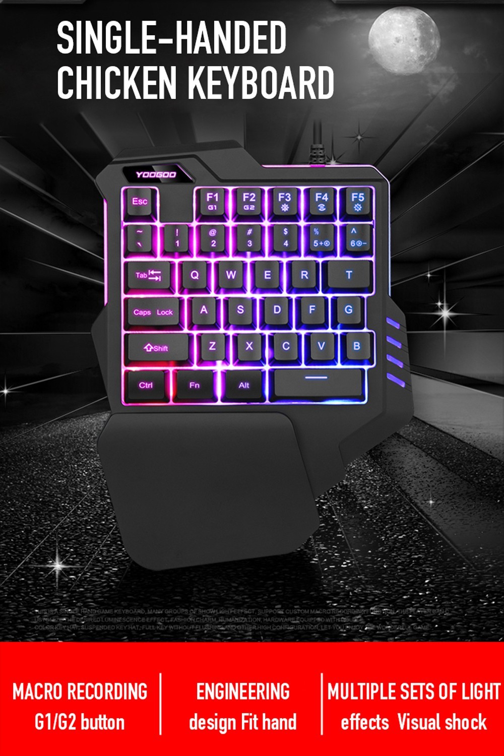 G92 One-handed Wired Gaming Keyboard with 35-Key RGB Colorful Backlight Manipulator Sense for PC Gamer - Black