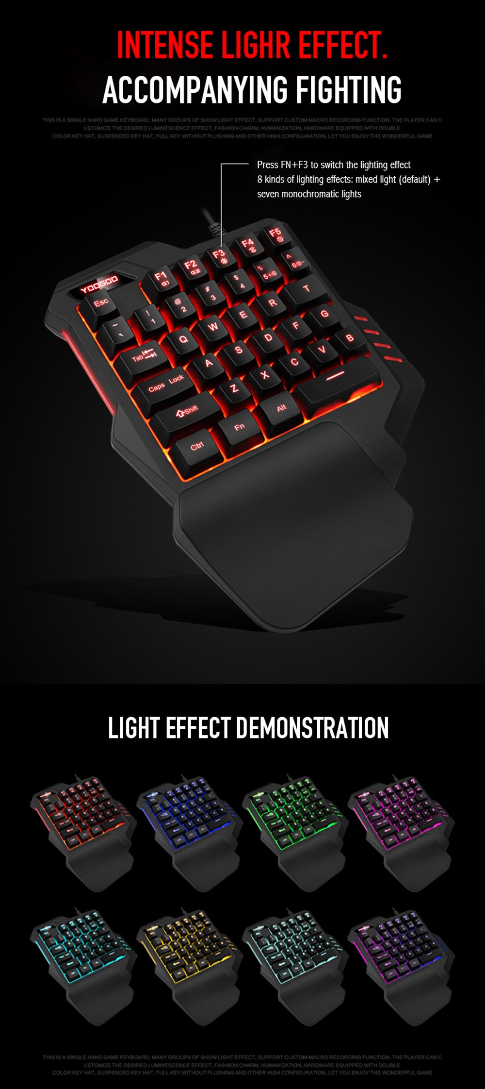 G92 One-handed Wired Gaming Keyboard with 35-Key RGB Colorful Backlight Manipulator Sense for PC Gamer - Black