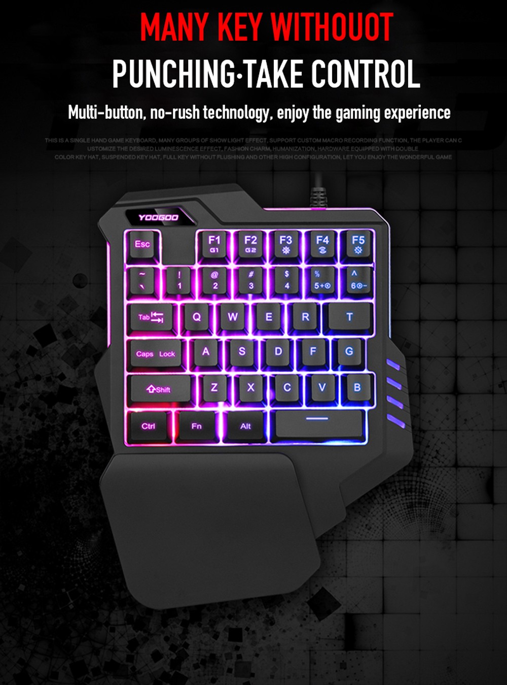 G92 One-handed Wired Gaming Keyboard with 35-Key RGB Colorful Backlight Manipulator Sense for PC Gamer - Black