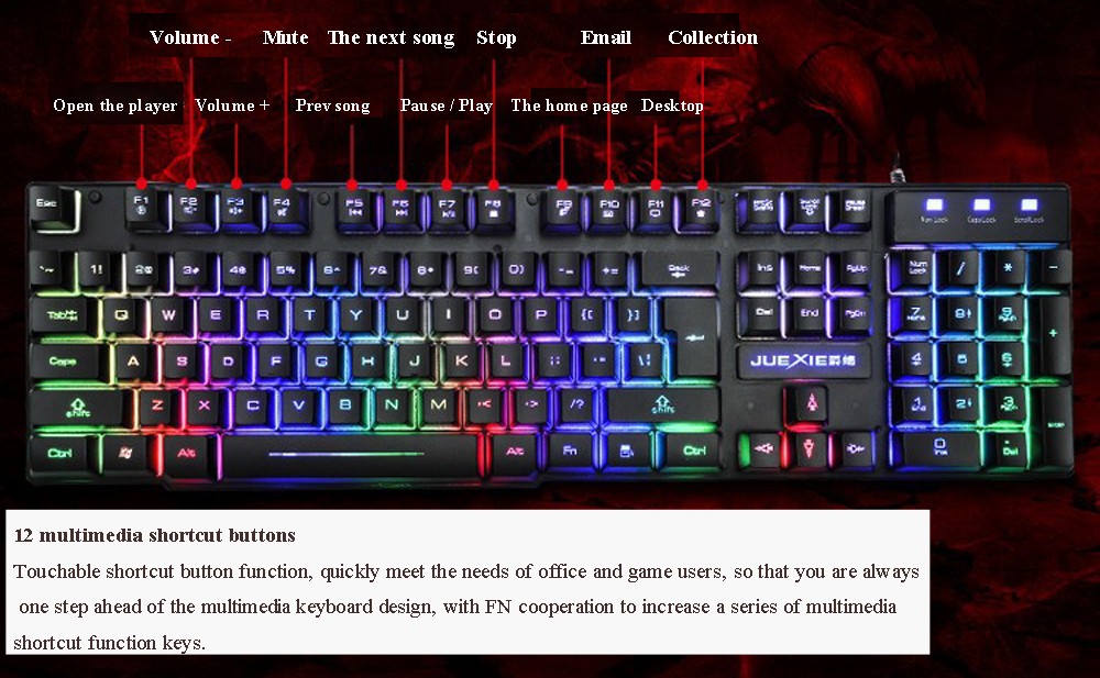 X800 Wired Keyboard 104 Keys Desktop Computer Notebook Game Home Office Waterproof Membrane Gaming Keyboards - Black