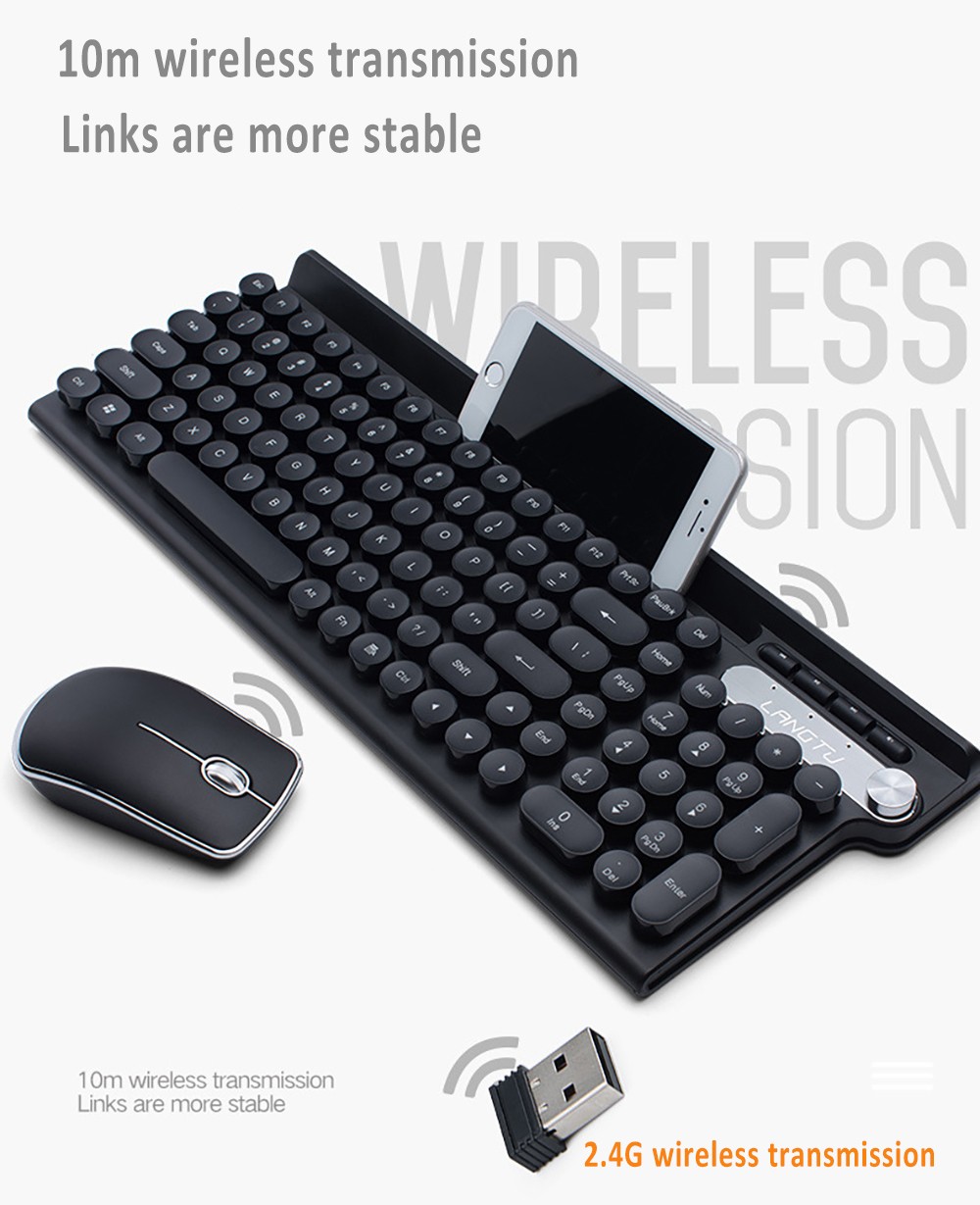 LT500 Charging Wireless Keyboard and Mouse Set for Gaming Office Desktop Computer - Black