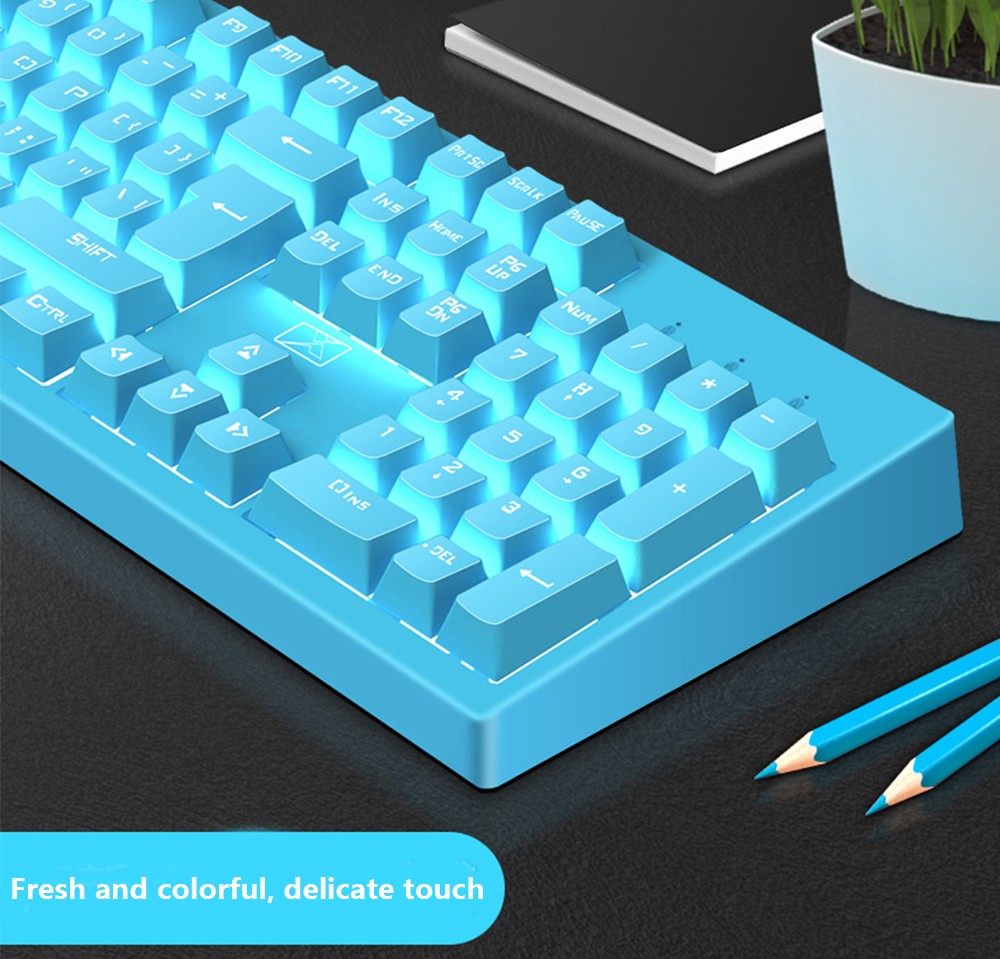 616 Wired Keyboard Mechanical Feel PBT Keycaps for Computer Desktop Gaming - Light Sky Blue